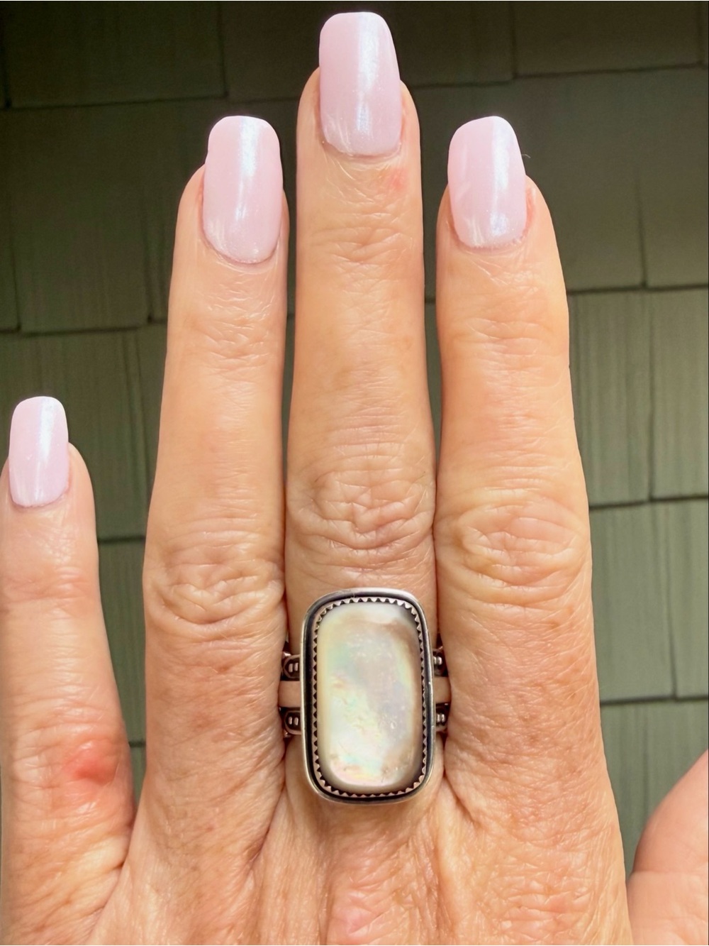 Mother of Pearl Sterling Silver Ring by Silversmith Dark Moon Silver 7-7.25
